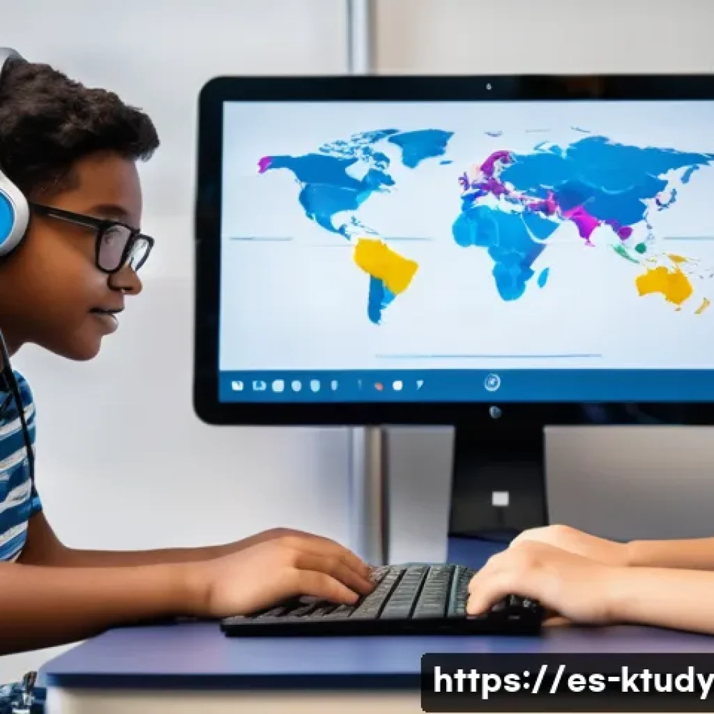 디지털 학습 환경의 장애인 접근성 - A diverse group of students in a modern digital classroom, each using different assistive technologi...
