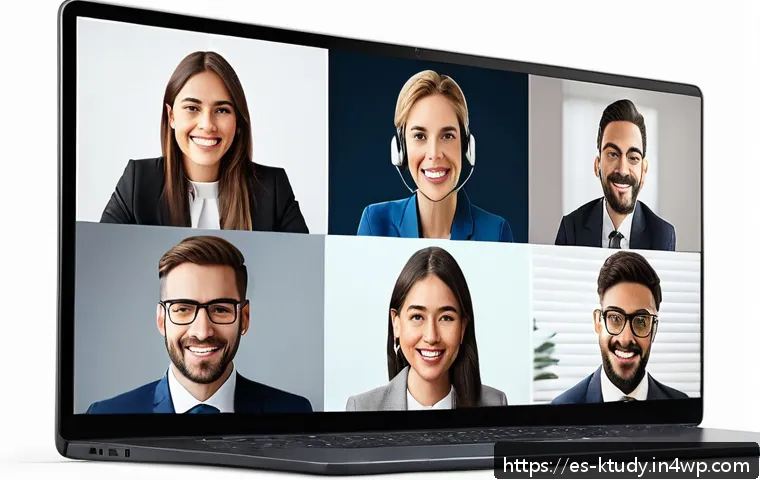 디지털 학습 환경에서의 팀워크를 위한 도구 - A diverse virtual team engaged in a video conference call, each member appearing on separate screens...