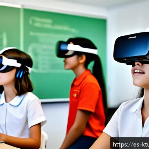 Home 33 디지털 학습 환경의 발전을 위한 연구 필요성 - A diverse group of Spanish-speaking students engaged in an immersive virtual reality classroom, wear...