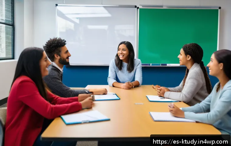 온라인 학습의 사회적 상호작용 증진 방법 - A vibrant virtual classroom scene showing diverse adult students actively engaging in a small group ...